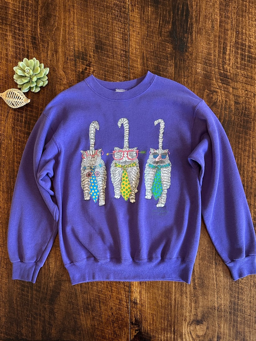 VTG 90s Carol Montgomery Get Serious Cat Crewneck Sweatshirt - Hanes Tag, Size M